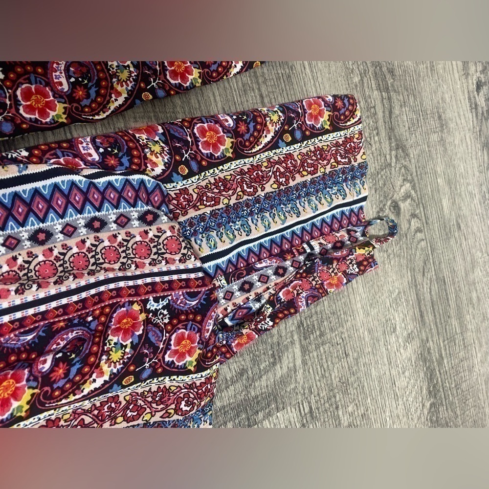 Small Sans Souci Red Paisley Print Jumpsuit w/ Pockets and Adjustable Straps - Picture 2 of 3